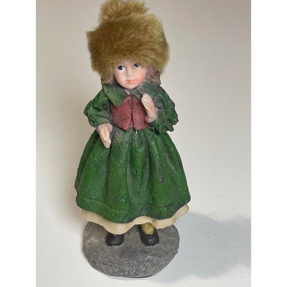 Polystone Figures 872991 Girl in Green Coat and Faux Fur Hat Figurine 5.75"